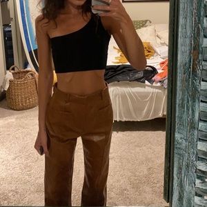 Brown Faux Leather Pants
